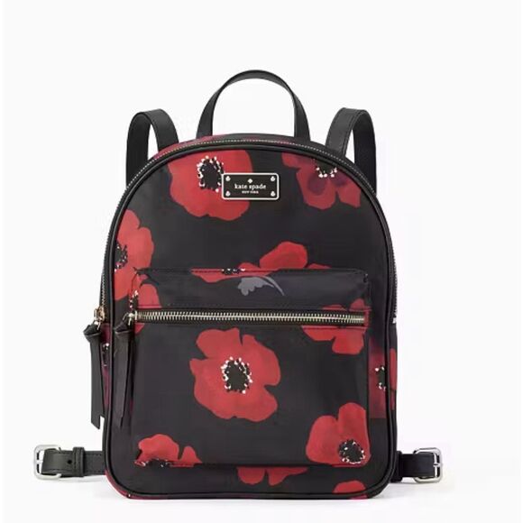 Kate Spade Black and Red Floral Backpack - Picture 1 of 16